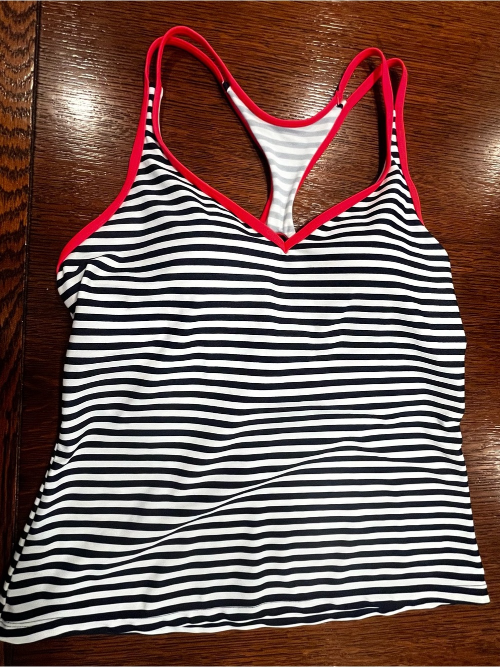 Striped Tankini Sport/ActiveWear Top with Coral Trim M/L